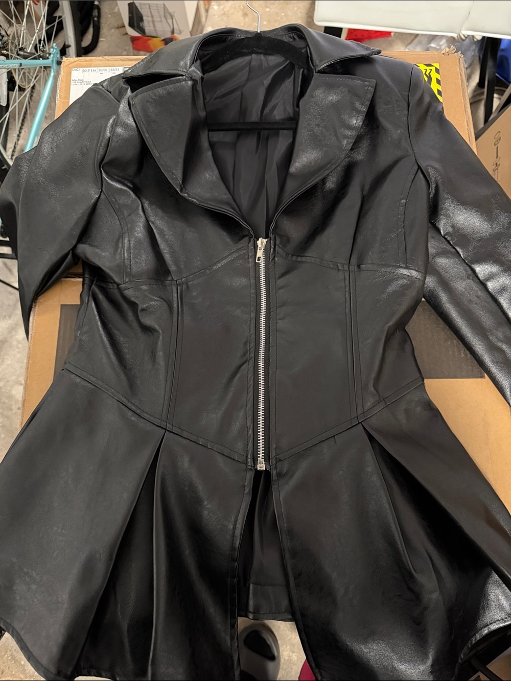 Black Faux Leather Peplum Zip-Front Jacket